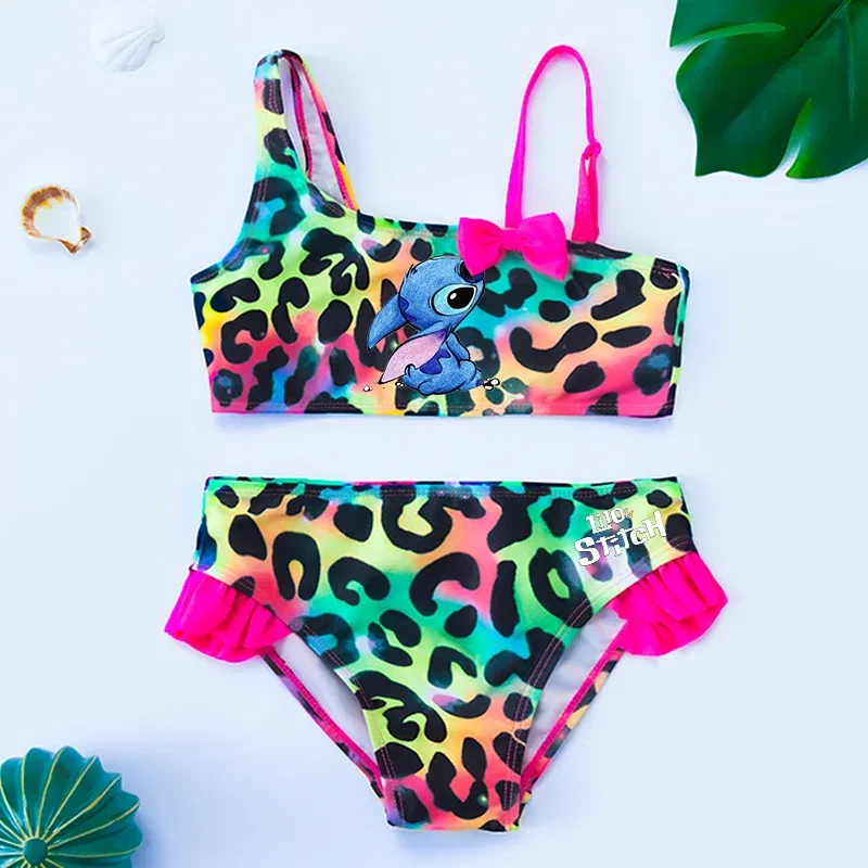 Color: Gold, Size: M - Lilo Stitch Gilrs Bow Bikini Set Trendy Two-Piece Swimsuits for Summer Stylish Beachwear Pool Fashion Bathing Suits 3-12Y