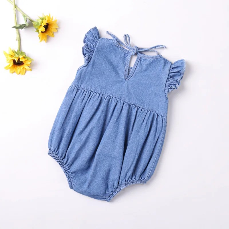 Color: Blue, Kid Size: 12M - Baby Girls Rompers Toddler Ruffles Romper Cotton Denim Fly Sleeveless Summer Bodysuit Sunsuit Outfits Newborn Infant Jumpsuit