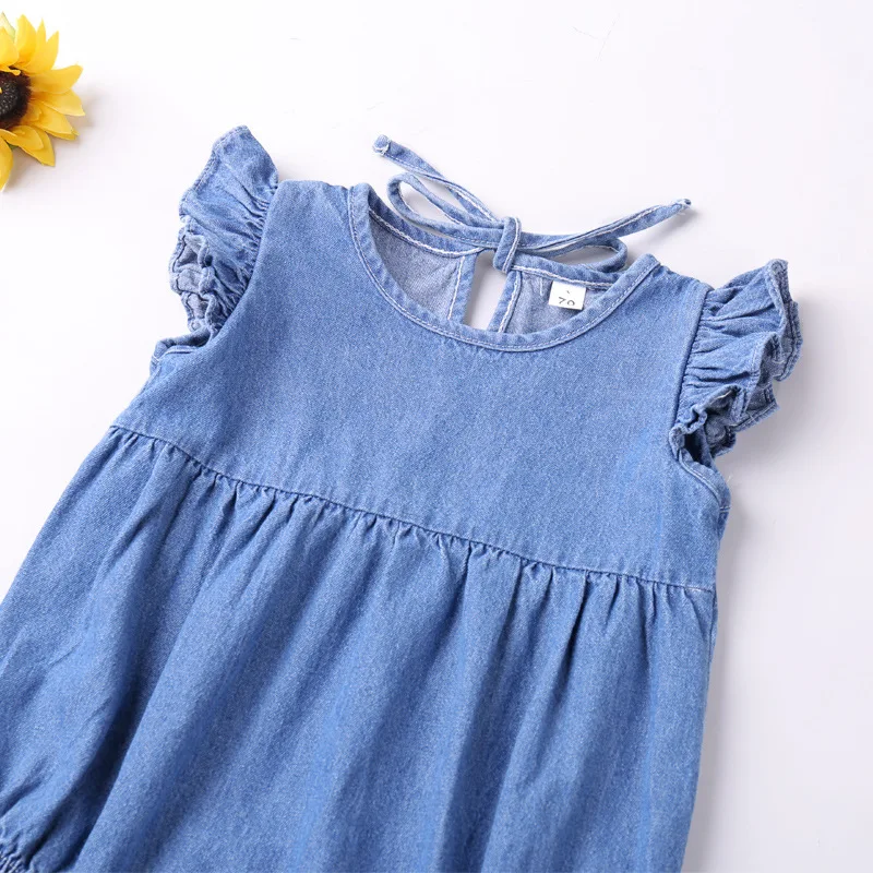 Color: Blue, Kid Size: 12M - Baby Girls Rompers Toddler Ruffles Romper Cotton Denim Fly Sleeveless Summer Bodysuit Sunsuit Outfits Newborn Infant Jumpsuit