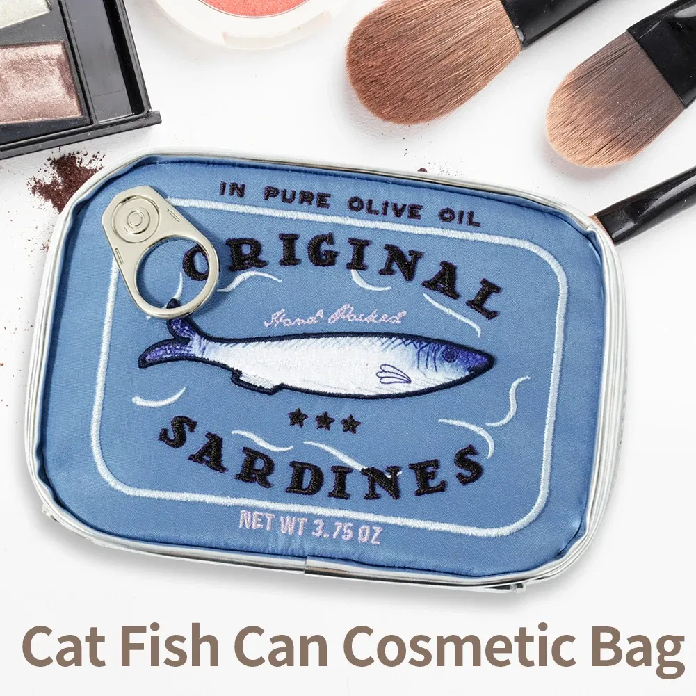 Color: black - Canned Sardines Women Travel Cosmetic Bag Cute Toiletry Bag Creative Portable Fashion Zipper Multi-function for Weekend Vacation