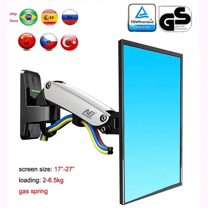 Color: WHITE, Ships From: UKRAINE - NB F120 17-27" aluminum GS Gas Spring 360 rotate Full Motion TV Wall Mount Bracket lcd monitor wall mount stand  screen holder