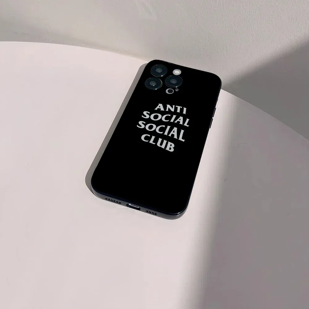Color: black, Material: Nylon - Anti Social Social Club Phone Case For IPhone 16 15 14 13 Pro Max 11 12 Mini X Xs XR Se 2022 Black Silicone Cover