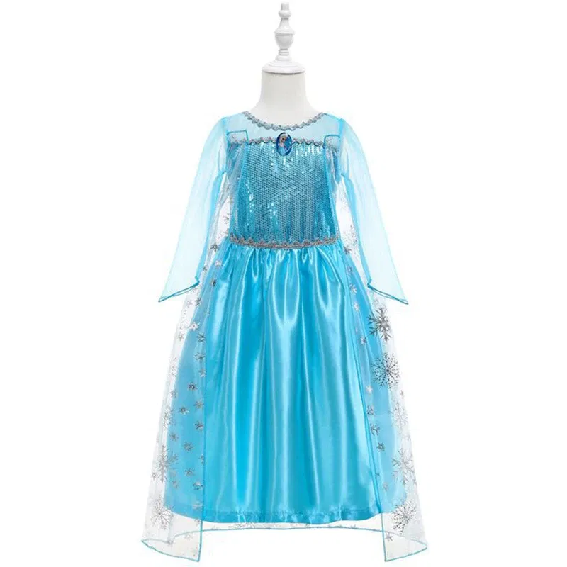 Kid Size: 2T, Color: Gold - Disney Frozen Elsa Anna Princess Dresses Girls Mesh Sequin Dress Kids Cosplay Snow Queen Costumes Carnival Birthday Party Gowns