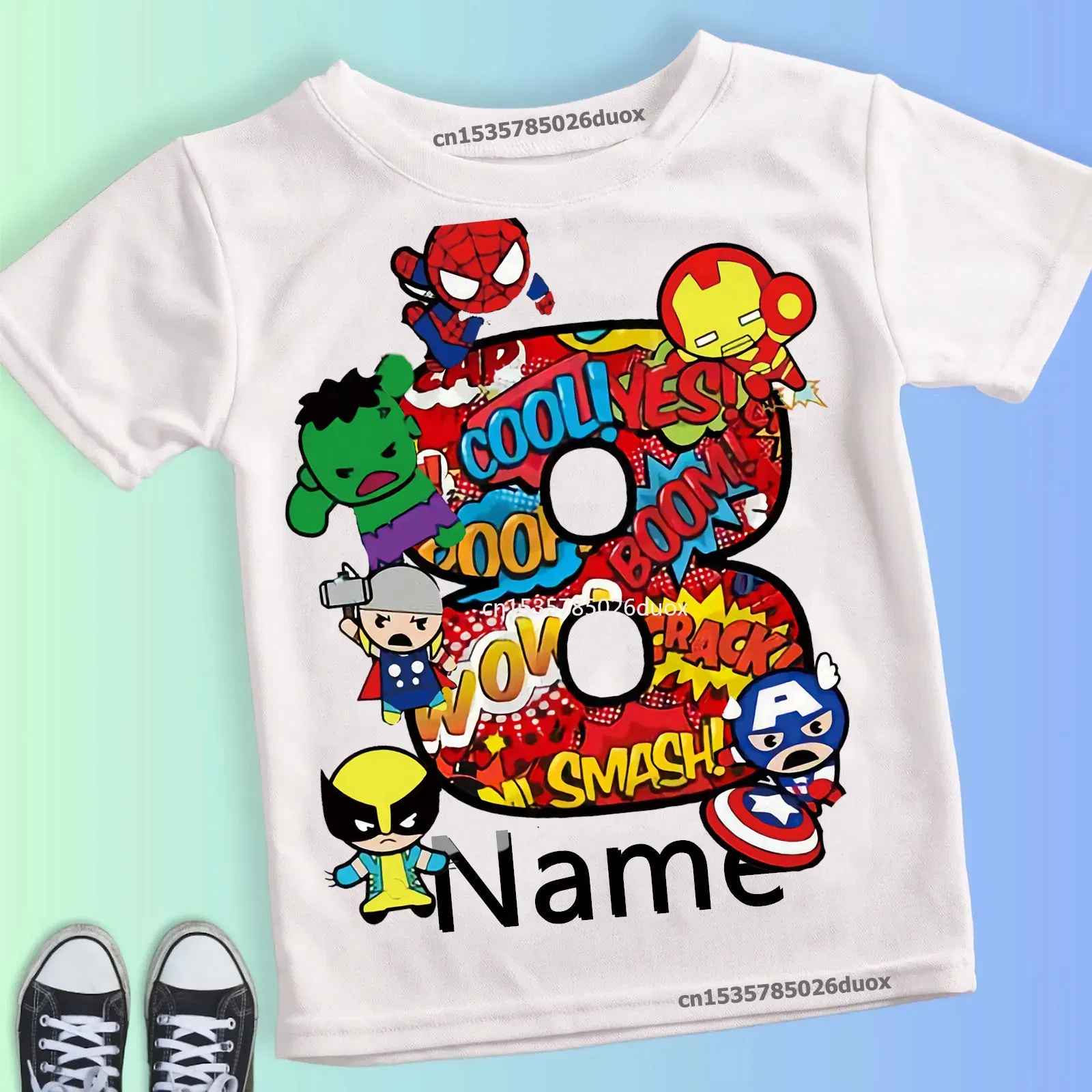 Color: Dark Grey, Kid Size: 5T - Summer 2024 3 4 5 6 7 8 9 Marvel SuperHero Birthday Girl Short Sleeved T-shirt The Avengers Personalize Name Birthday Boy Shirt