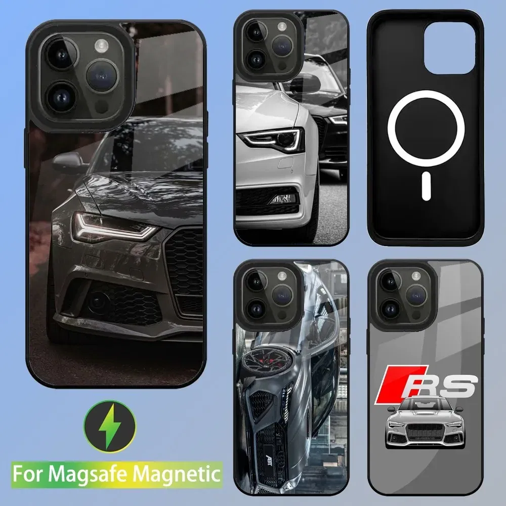 Color: GRAY, Material: PU - R-S 6 7 sport car Phone Case For iPhone 16,15,14,13,12,11,Plus,Pro,Max Mini A-AudiS-S Magsafe Magnetic Wireless Charging