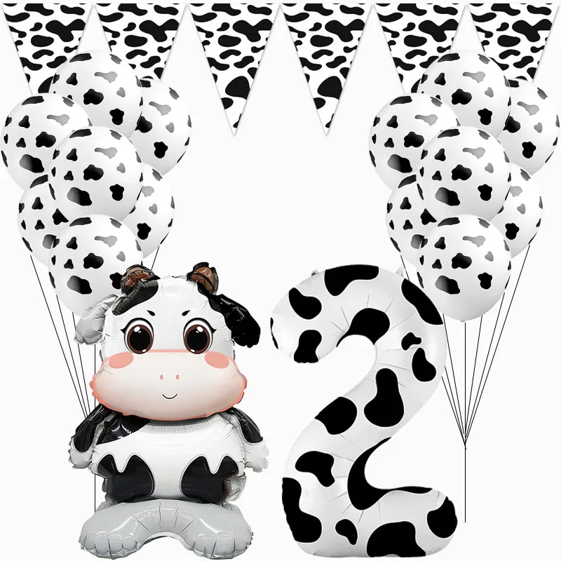 Color: MULTI - Cow Party Supplies Standing Cow Balloon 40inch Number Balloon Cow Print Latex Balloon Children's Farm Birthday Party Decoration