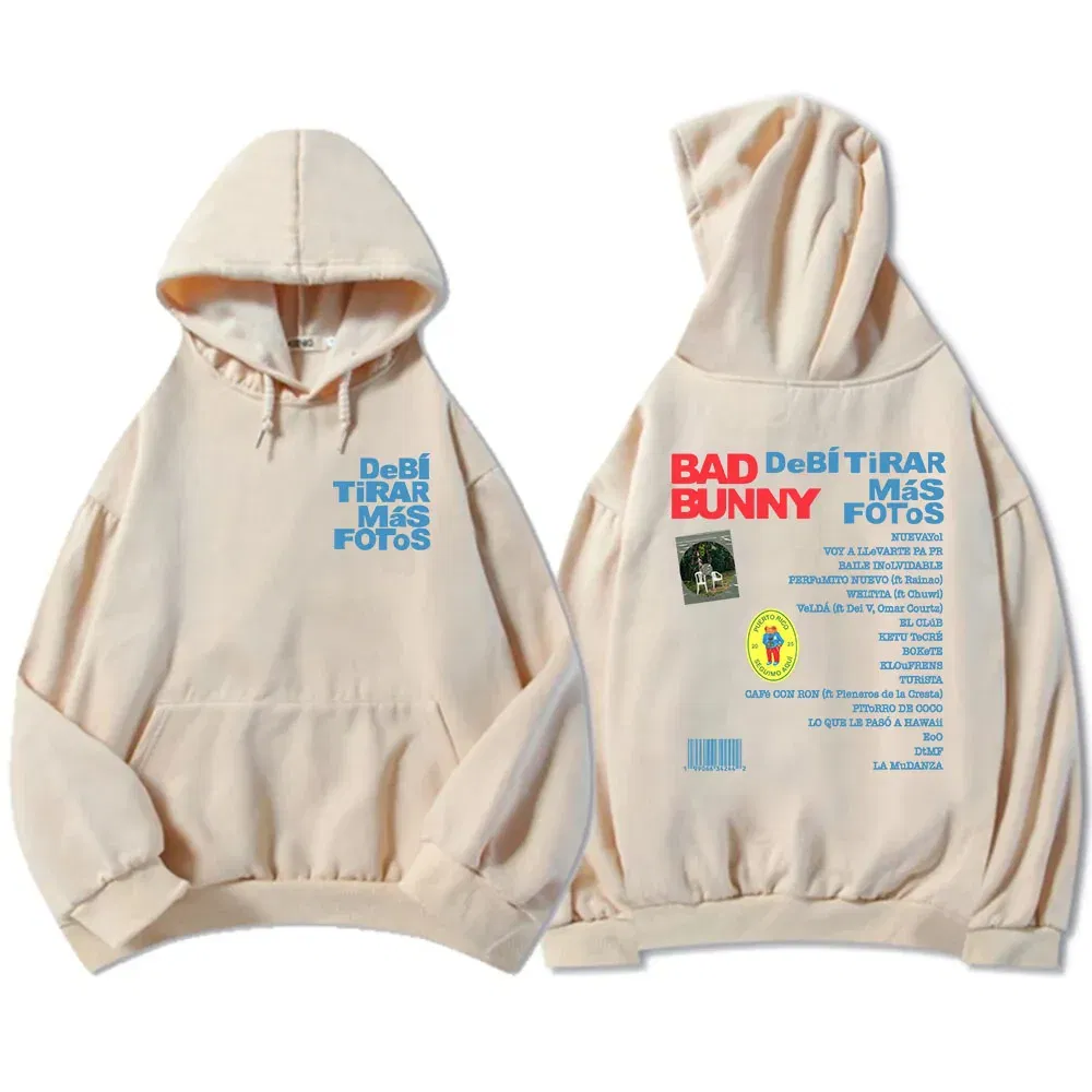 Color: Khaki, Size: L - Unisex Streetwear Bad Bunny DTMF Hoodies 2025 New Album Deb?­ Tirar Más Fotos Printing Sweatshirts Winter Comfortable Male Hoodie