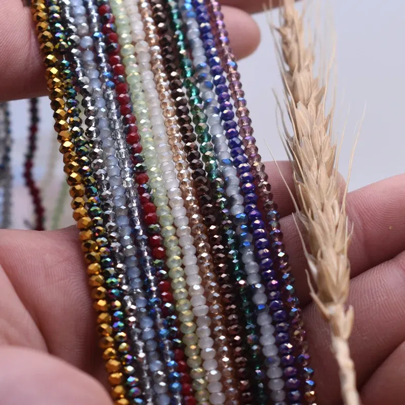 Color: Chocolate - Shining Red Purple White color 2*2mm 160pcs Rondelle Austria faceted Crystal Glass Beads Loose Spacer Beads for Jewelry Making
