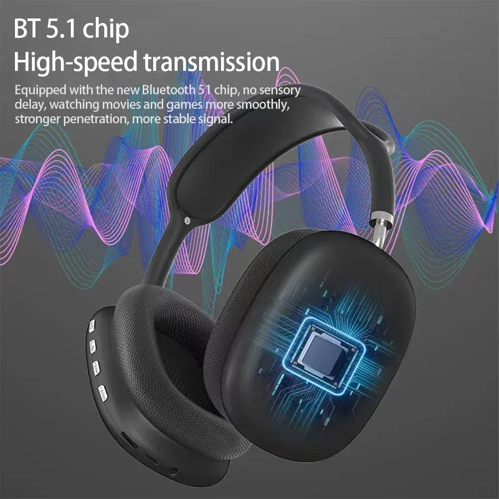 Color: black - P9 Wireless Bluetooth Headset Outdoor Sports Gaming Wireless Headphones with Mic Noise Cancelling Earbuds Bluetooth Earphones