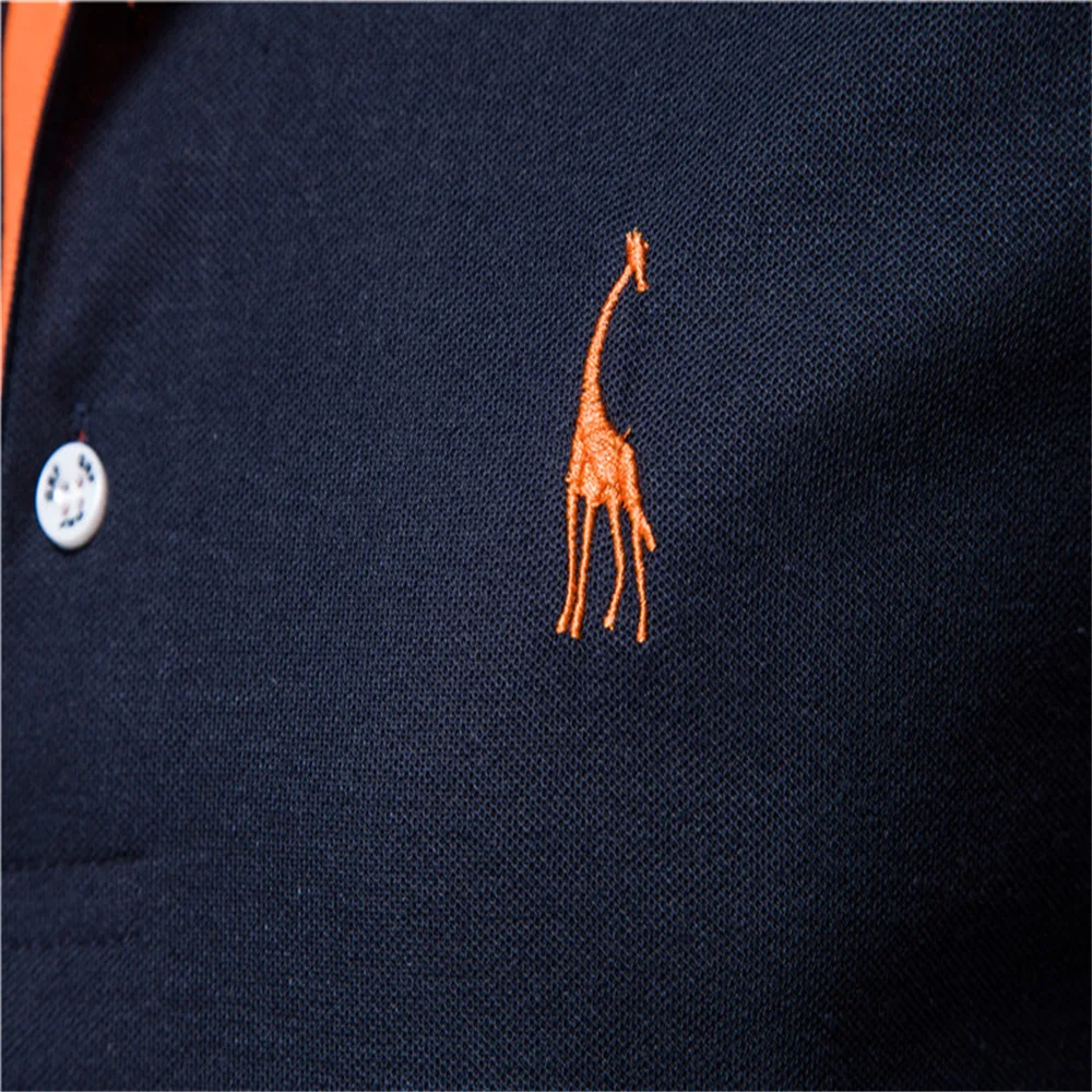 Color: Navy Blue, Size: L - Dropshipping Polo Giraffe Shirt Men Quality Embroidery Summer Short Sleeve Polo Casual Business Social Mens Polos BR Size