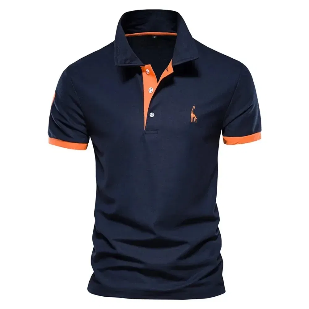 Color: Navy Blue, Size: L - Dropshipping Polo Giraffe Shirt Men Quality Embroidery Summer Short Sleeve Polo Casual Business Social Mens Polos BR Size