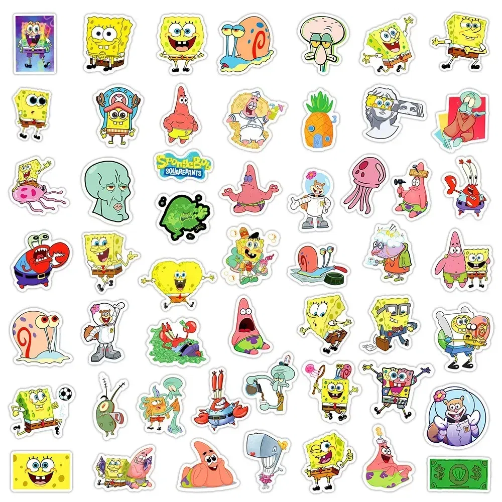 Color: Ivory - 50pcs Variety of Cartoon and Anime Cute SpongeBob SquarePants Paistar Kids Waterproof Graffiti Stickers