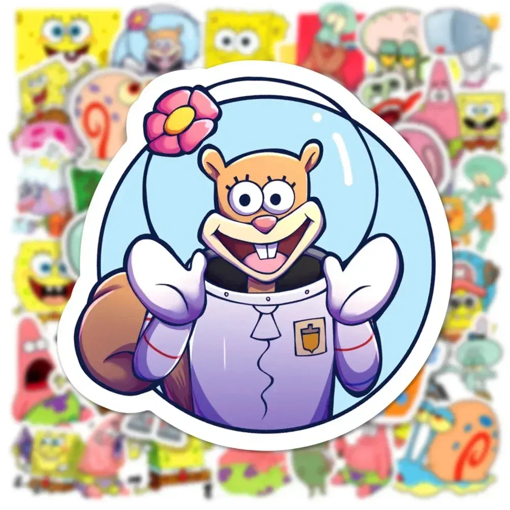 Color: Ivory - 50pcs Variety of Cartoon and Anime Cute SpongeBob SquarePants Paistar Kids Waterproof Graffiti Stickers