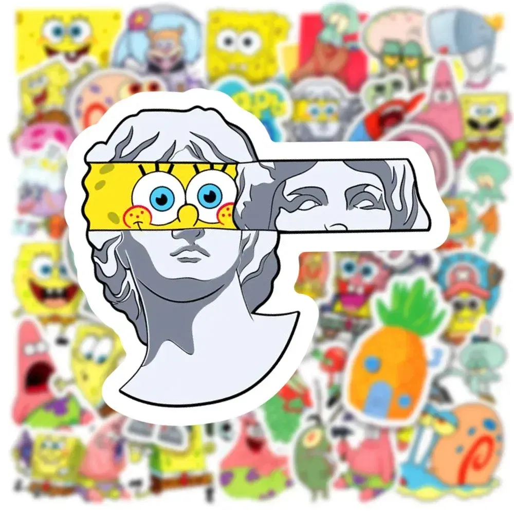 Color: Ivory - 50pcs Variety of Cartoon and Anime Cute SpongeBob SquarePants Paistar Kids Waterproof Graffiti Stickers