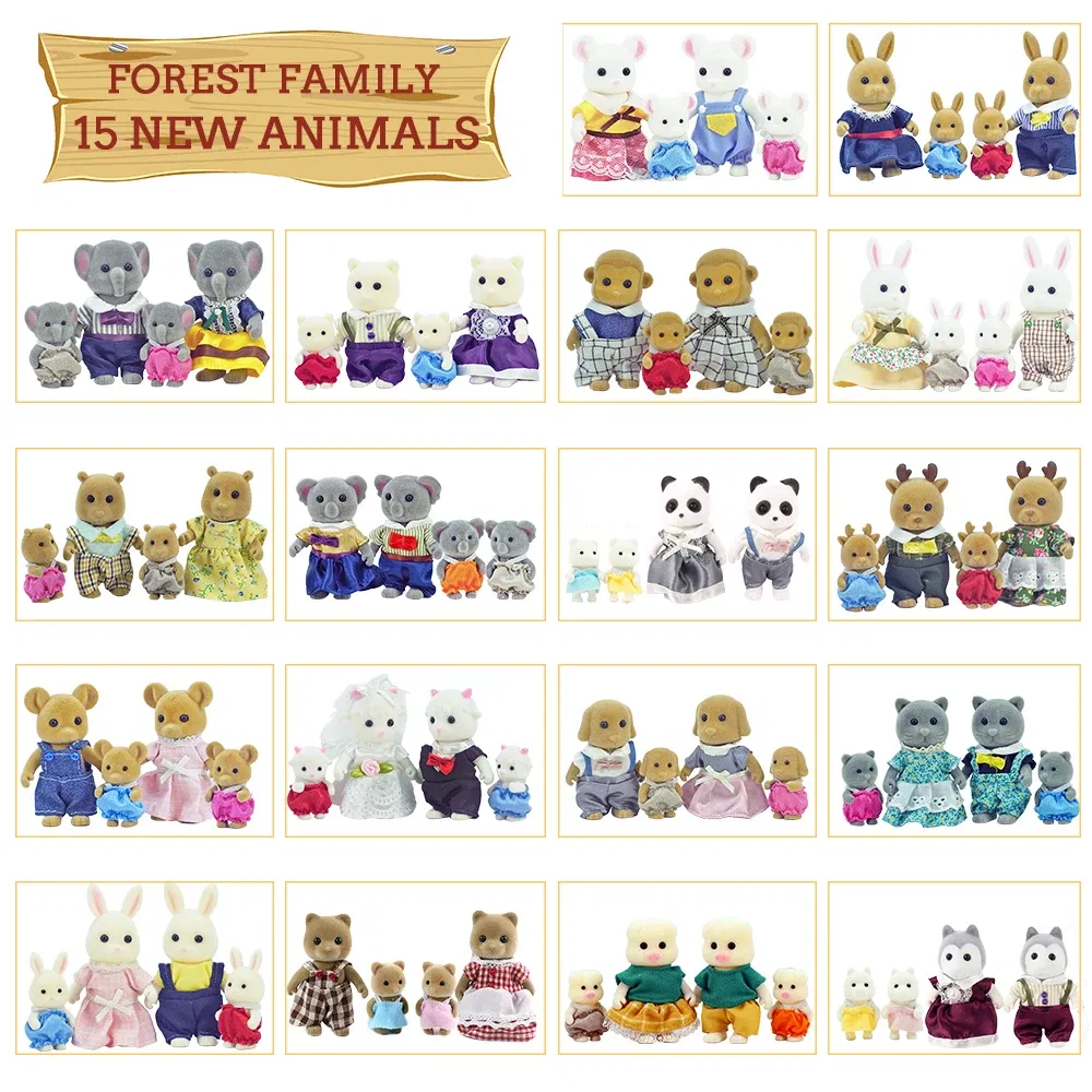 Color: Gold - Simulation Forest Reindeer Family Doll Dollhouse Figures Furniture Set DIY Playset Play House Girls Toys Accessories Xmas Gifts