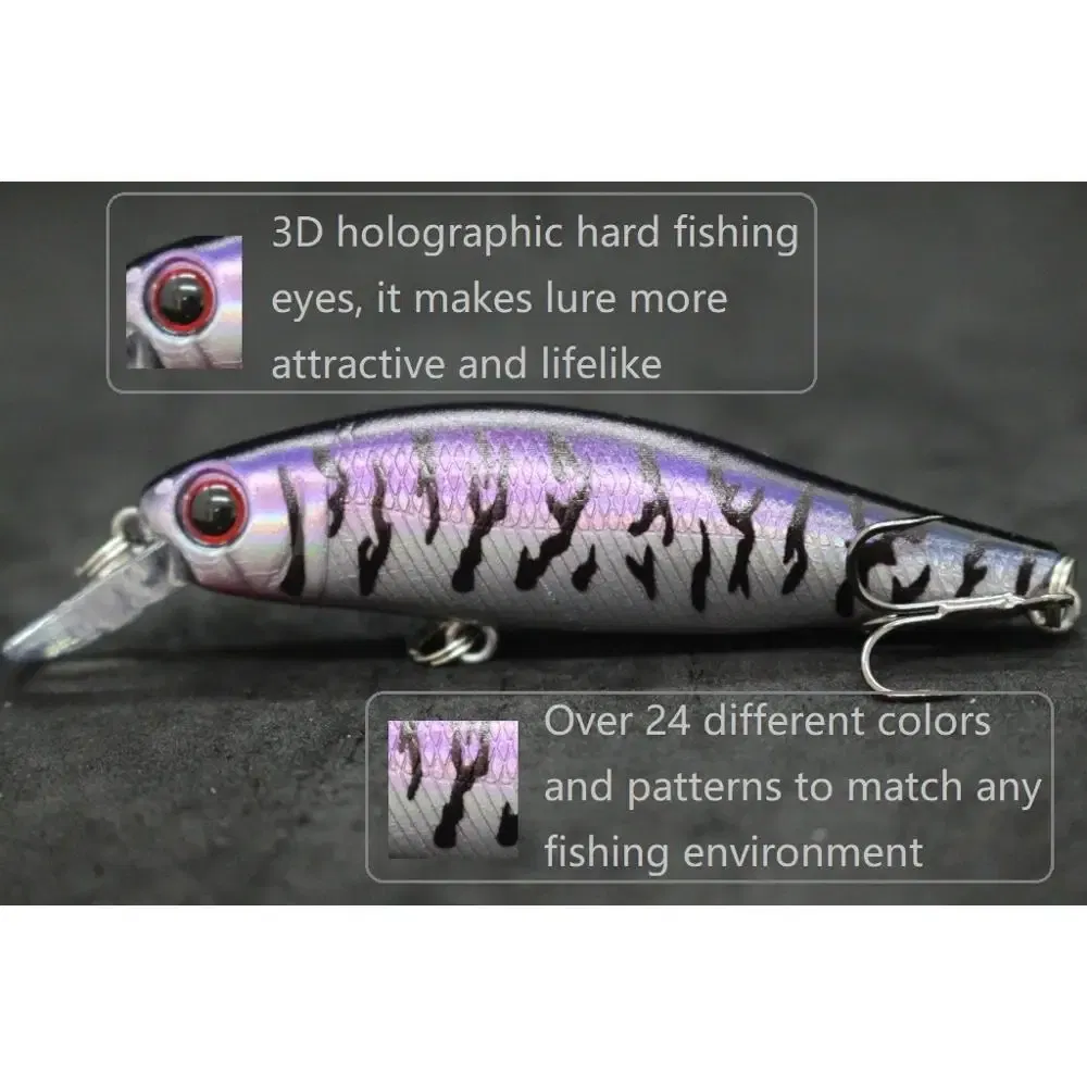 Color: light yellow - wLure Minnow Fishing Lure Jerkbait 9g 8cm 0.5 Meter Depth 2 Black Nickle #8 Hooks 3D Hard Eyes M606