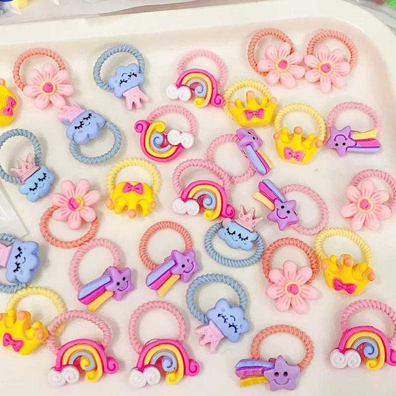 Color: GRAY - 50Pcs/Lot Children Hair Accessories Girls Cartoon Elastic Hair Bands Baby Head Rope Kids Small Animal Headband Cute Headdress