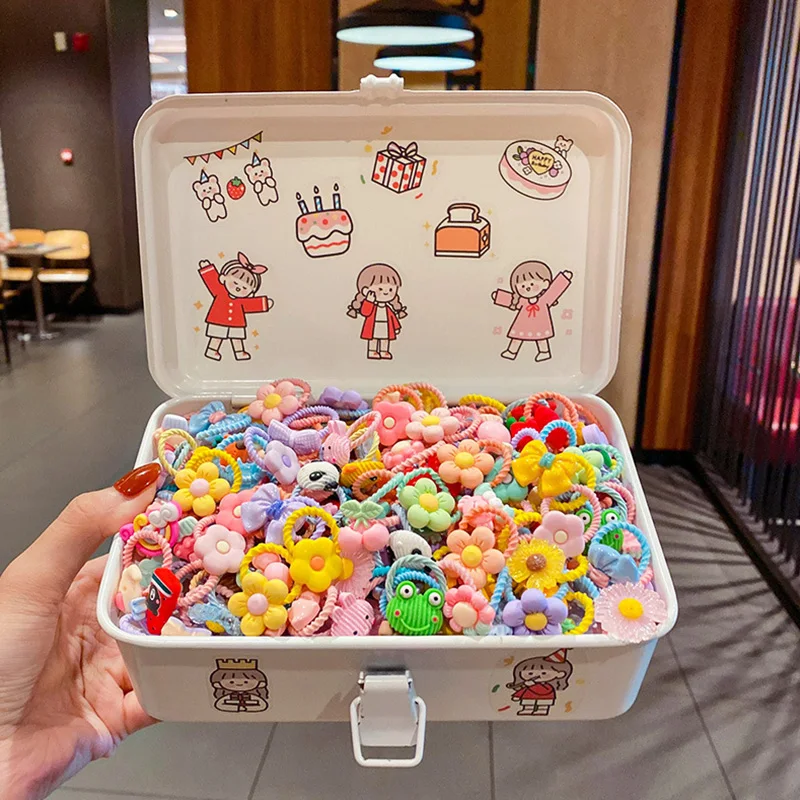 Color: GRAY - 50Pcs/Lot Children Hair Accessories Girls Cartoon Elastic Hair Bands Baby Head Rope Kids Small Animal Headband Cute Headdress