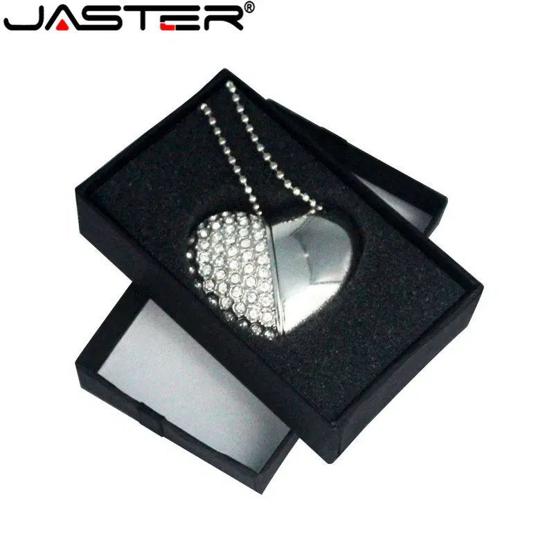 Color: Red, Capacity: 8GB - Metal Diamond USB Flash Drive 128GB Crystal Heart With Gift Box Pen Drive 64GB Creative Gifts Memory Stick Pendrive 32GB 16GB 8G