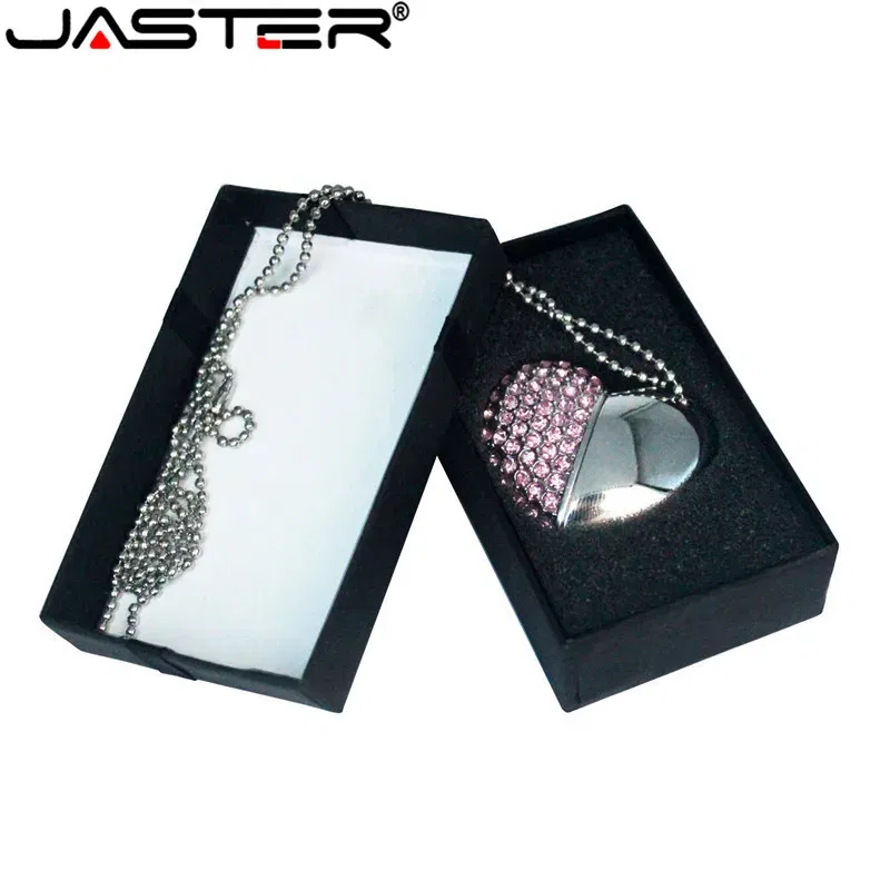 Color: Red, Capacity: 8GB - Metal Diamond USB Flash Drive 128GB Crystal Heart With Gift Box Pen Drive 64GB Creative Gifts Memory Stick Pendrive 32GB 16GB 8G