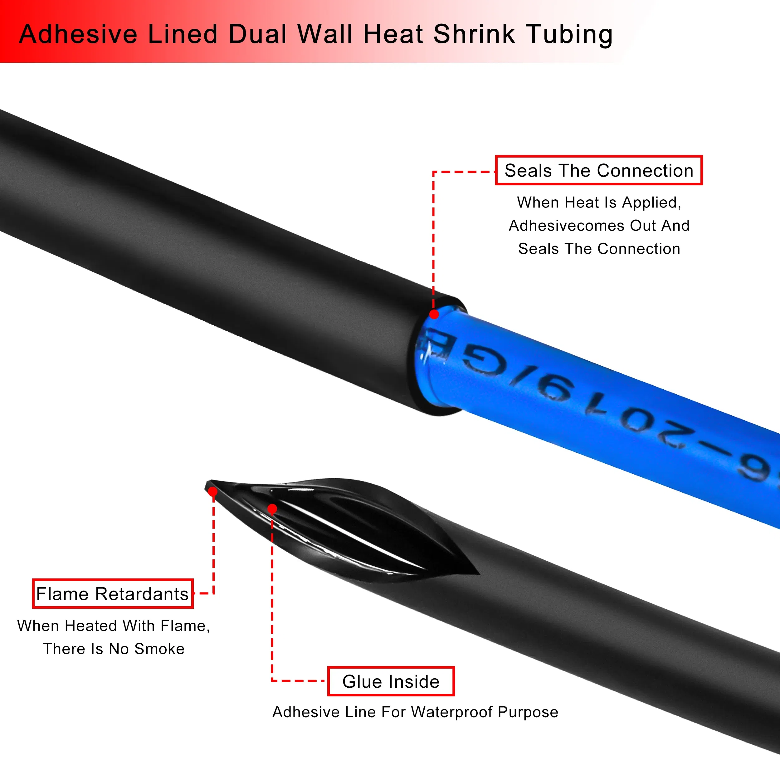 Length: 1m, Inside Diameter: 5mm - 1M 3:1 Heat Shrink Tube Thicken With Glue Dual Wall Tubing Diameter 1.6/2.4/3.2/4.8/6.4/7.9/9.5/12.7mm