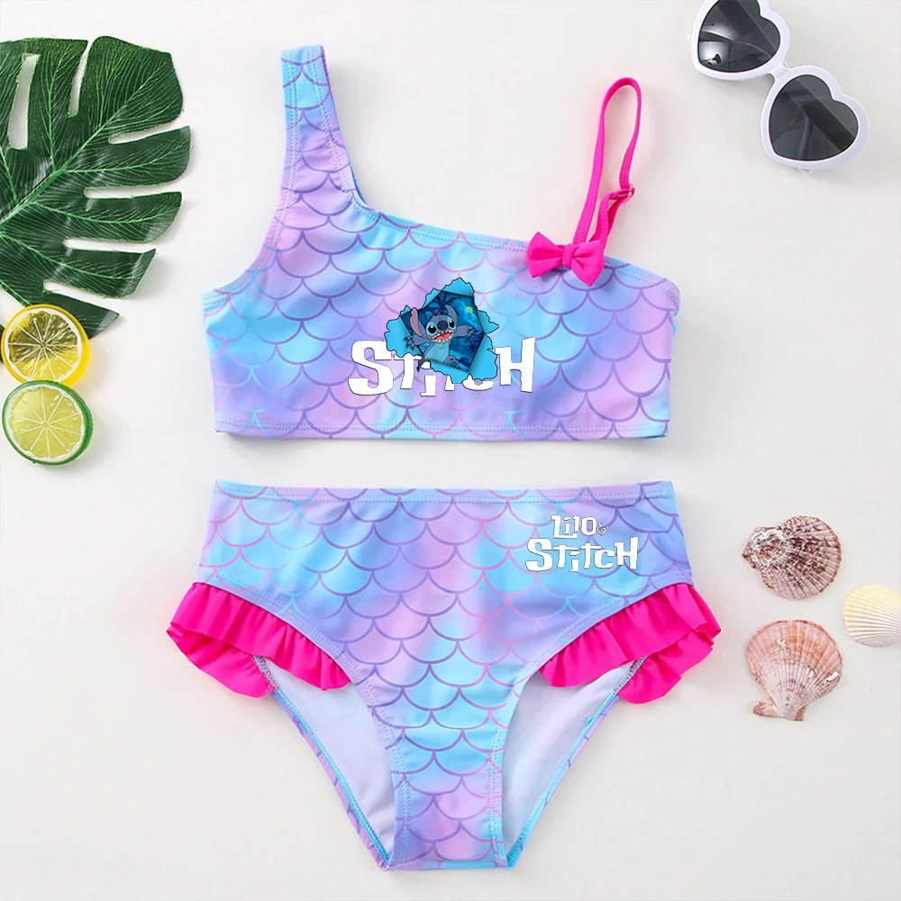 Color: Pink, Size: XS - Lilo Stitch Girls Tankini Swimsuits Summer Beach wear Children Kids Wear Bathing Suits Two-pieces Bikini Dresses Fashion