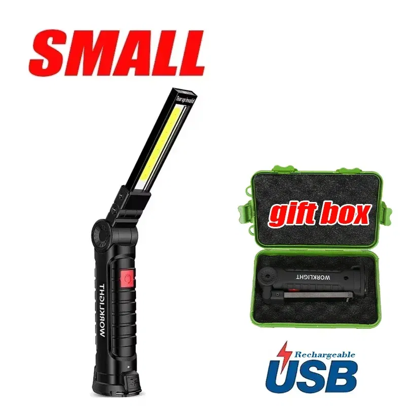 Emitting Color: changeable - COB LED Work Light Dimmable USB Rechargeable LED Flashlight Inspection Lamp With Magnetic Hook Power Bank 18650 Battery Torch