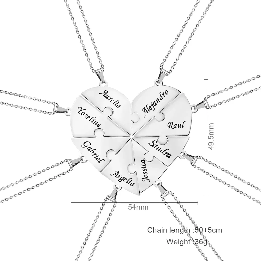 Metal Color: Rust Red, Length: 55cm, Main Stone Color: Gold - Personalized Charm Stainless Steel Pendant Name Jigsaw Heart Necklace for Women Jewelry for Men Family Name Chains Necklace