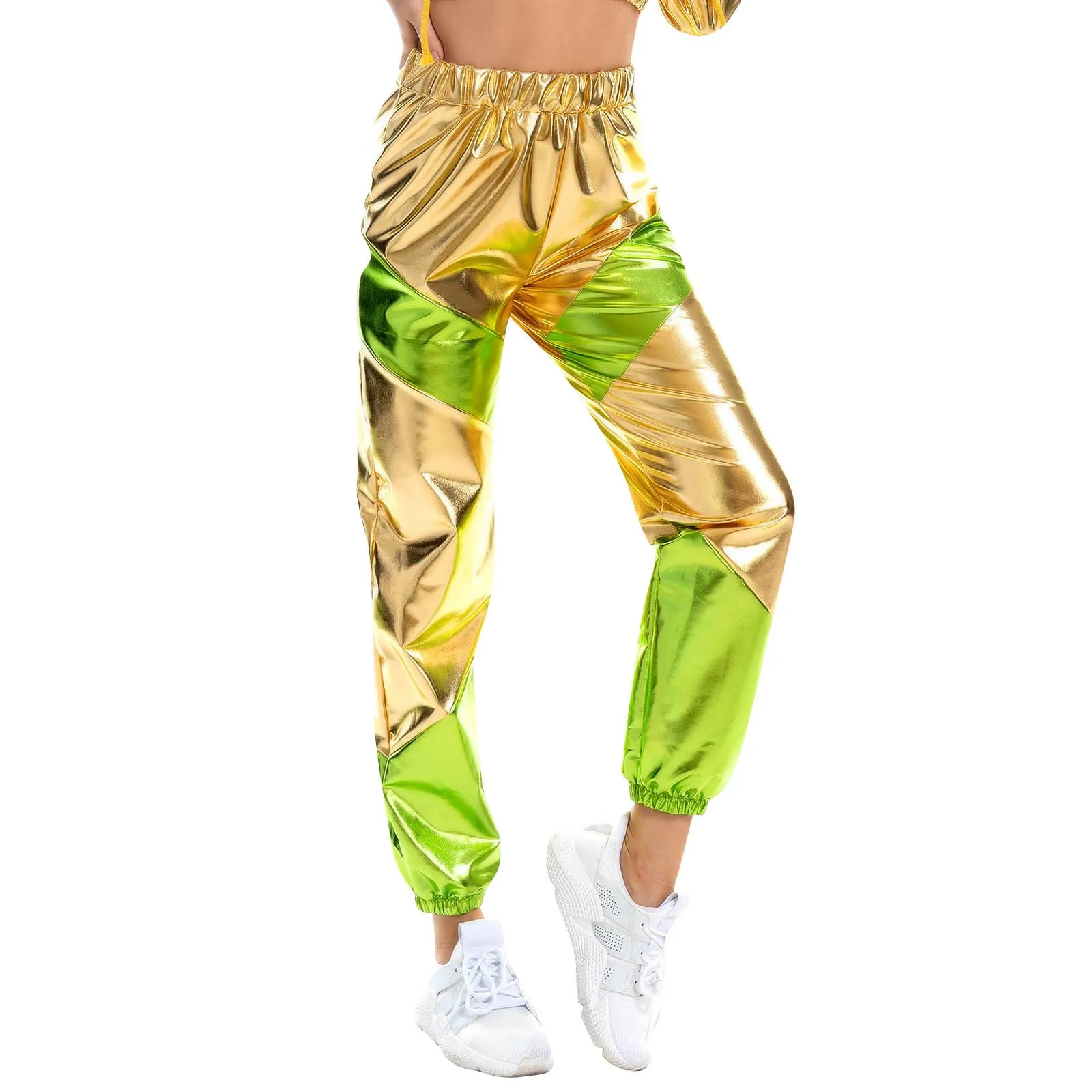 Color: Gold, Size: L - Women'S Shiny Trousers Elastic Sports Leisure Casual Long Sweatpants Jogging Bottoms Stretch Leggings Party Disco Clubwear