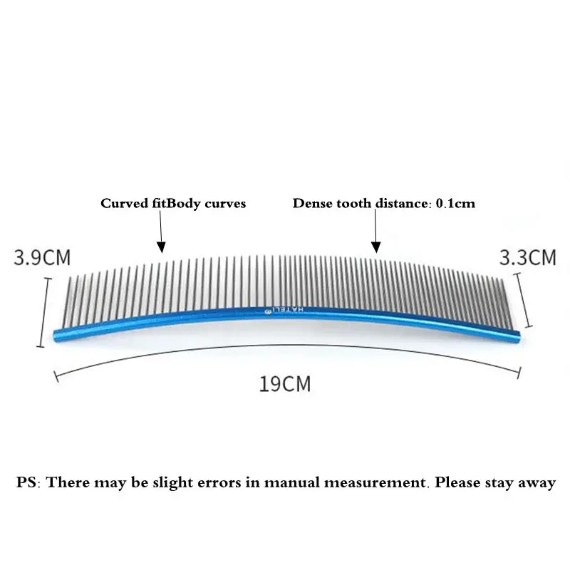 Color: Navy Blue, Size: XS - Pet Curved Comb Stainless Steel Combs Professional Pet Grooming Comb Dense Sparse Teeth Dog Cat Cleaning Brush Open Knot Comb