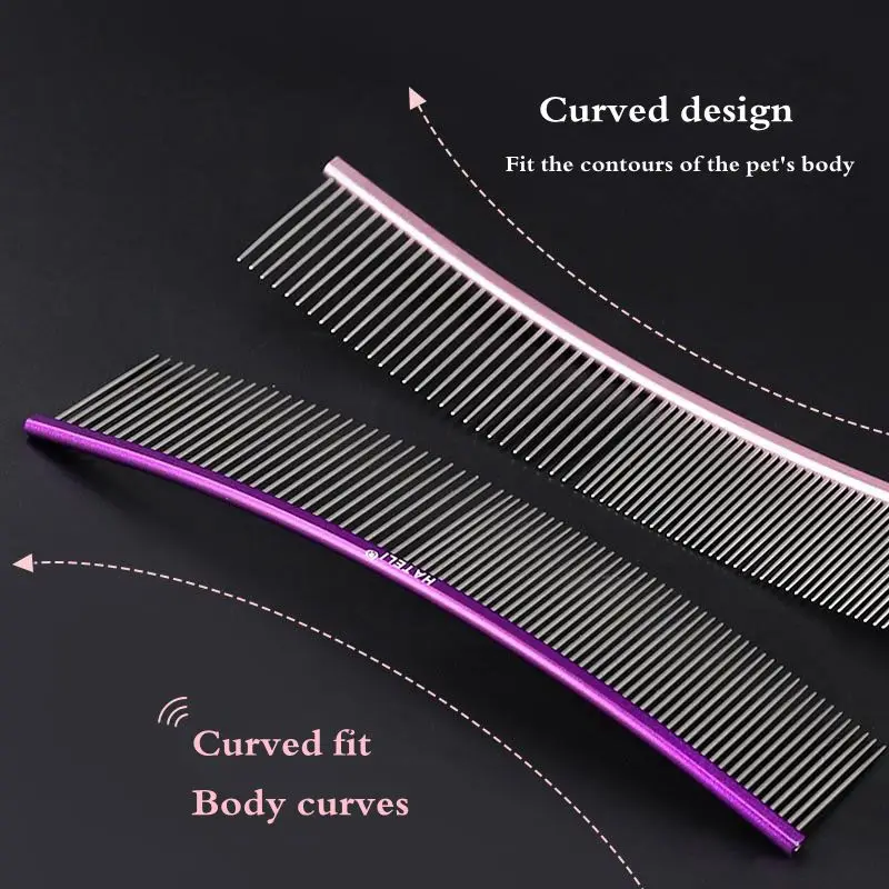 Color: Navy Blue, Size: XS - Pet Curved Comb Stainless Steel Combs Professional Pet Grooming Comb Dense Sparse Teeth Dog Cat Cleaning Brush Open Knot Comb