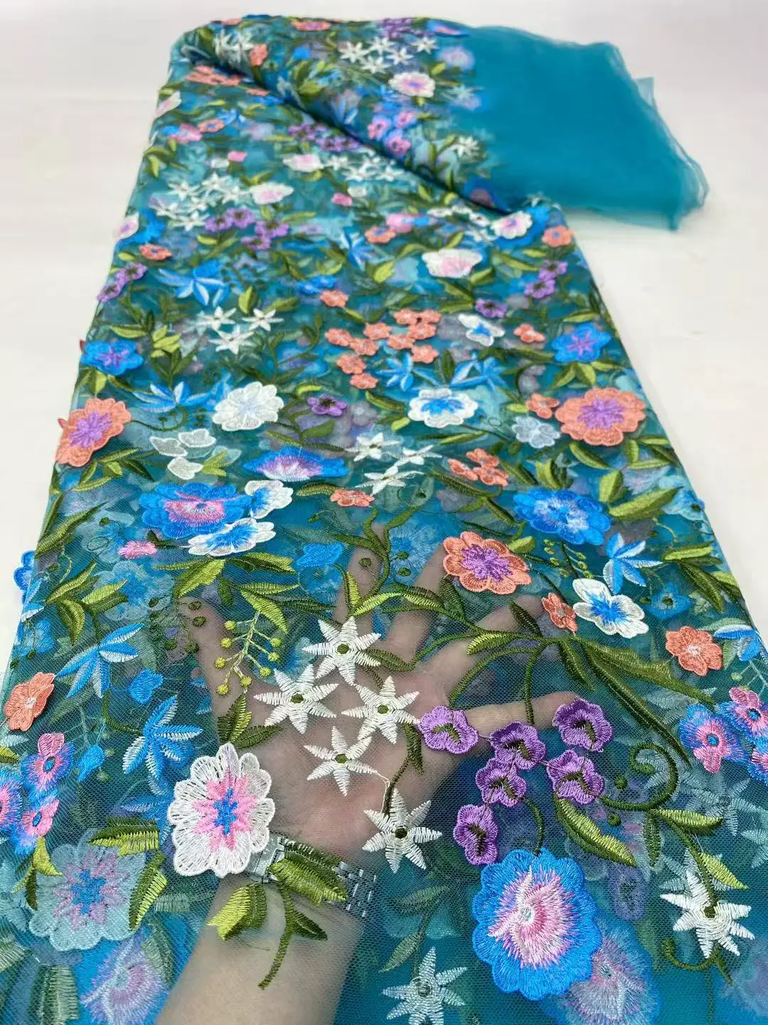 Color: Beige, Width: 120cm, Length: 5 yards - Purple 3D Flowers French Latest Nigerian Lace Fabrics 2025 High Quality Net African Lace with Beads for Wedding Party 2025