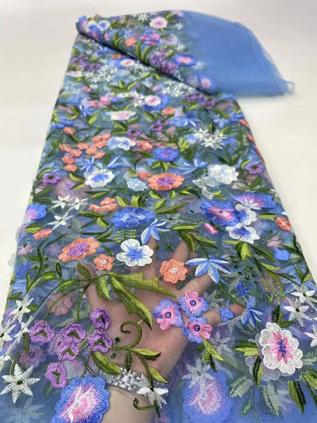 Color: Beige, Width: 120cm, Length: 5 yards - Purple 3D Flowers French Latest Nigerian Lace Fabrics 2025 High Quality Net African Lace with Beads for Wedding Party 2025