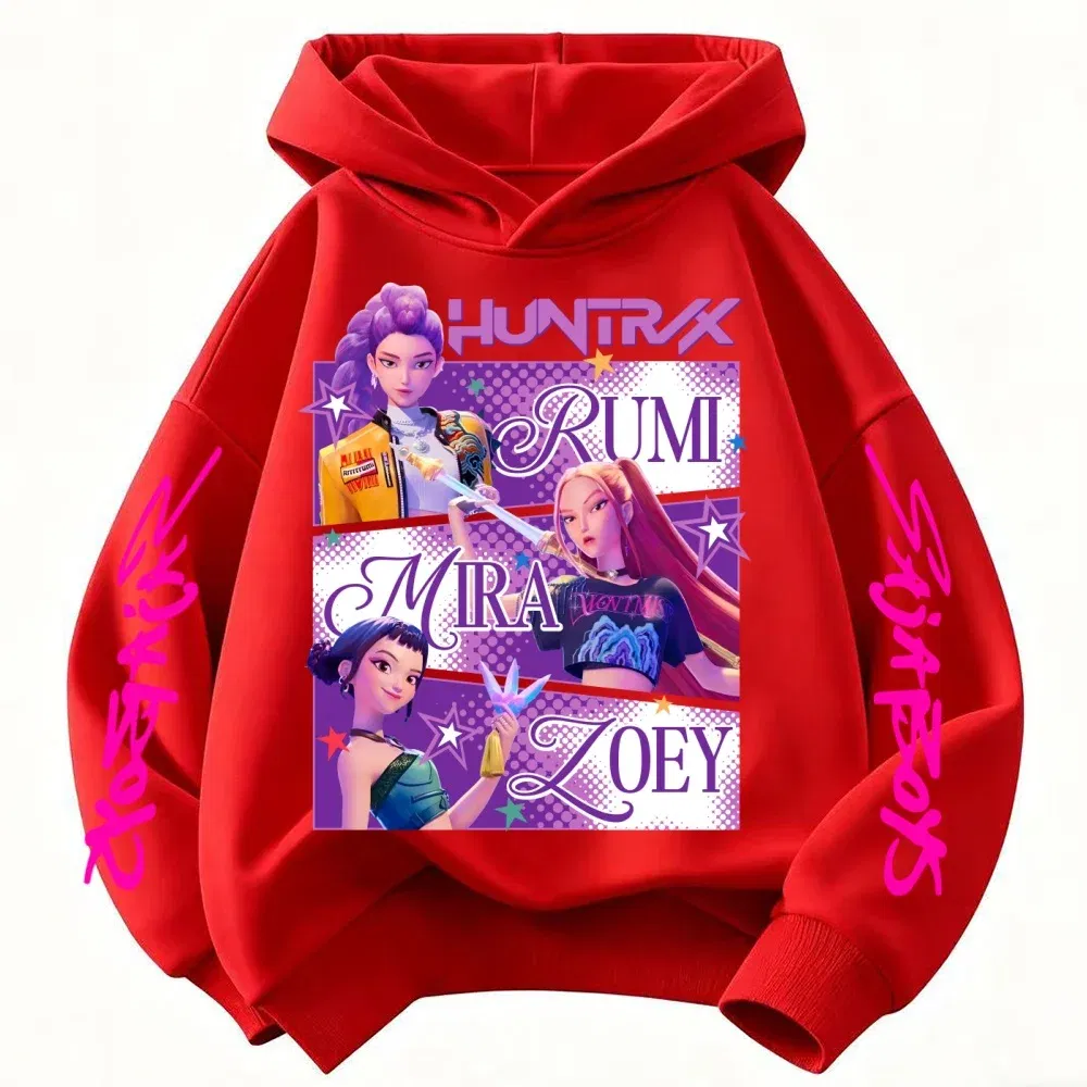 Color: Red, Kid Size: 4T - KPop Demon Hunters Huntrix Hoodie Kids Clothes Princess Girls Clothing Fashion Boys Clothes Spring Autumn Sweatshirt Child Tops