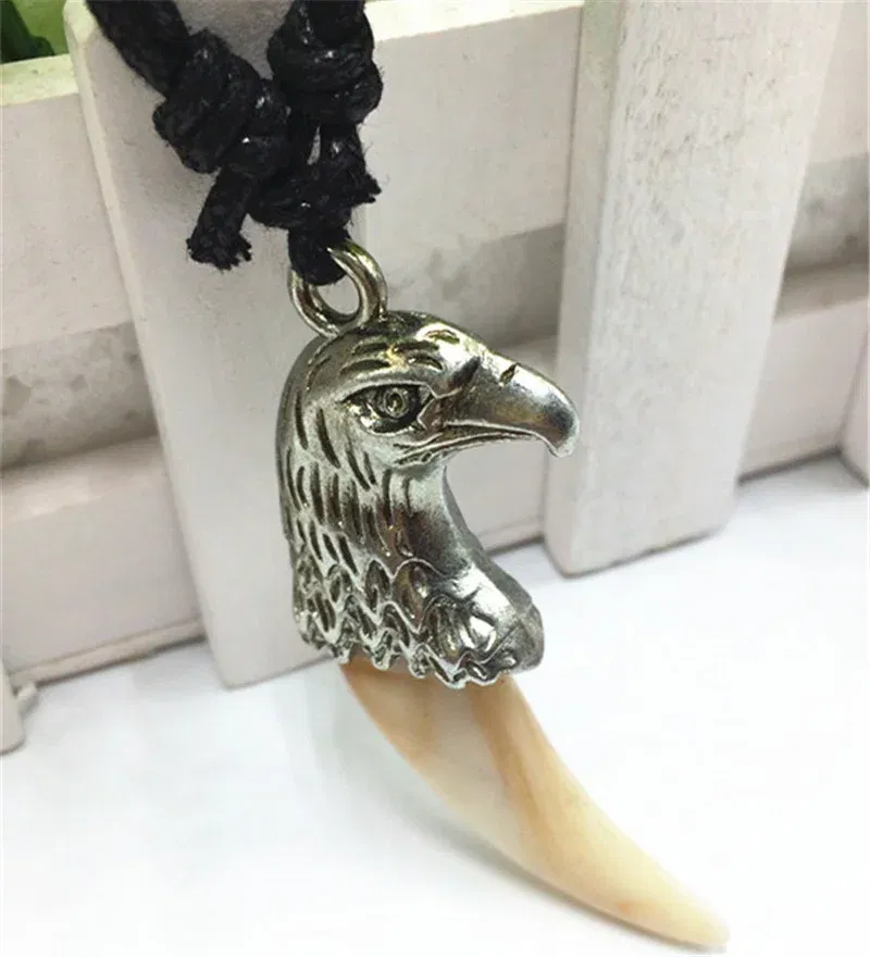 Metal Color: cobalt violet, Length: 60cm, Ships From: CHINA - 8 style Punk Alloy Wolf Leopard head Eagle Head Tiger Teeth Pendant Necklace  Charms Beads Sweater Chain Rope Women Amulet