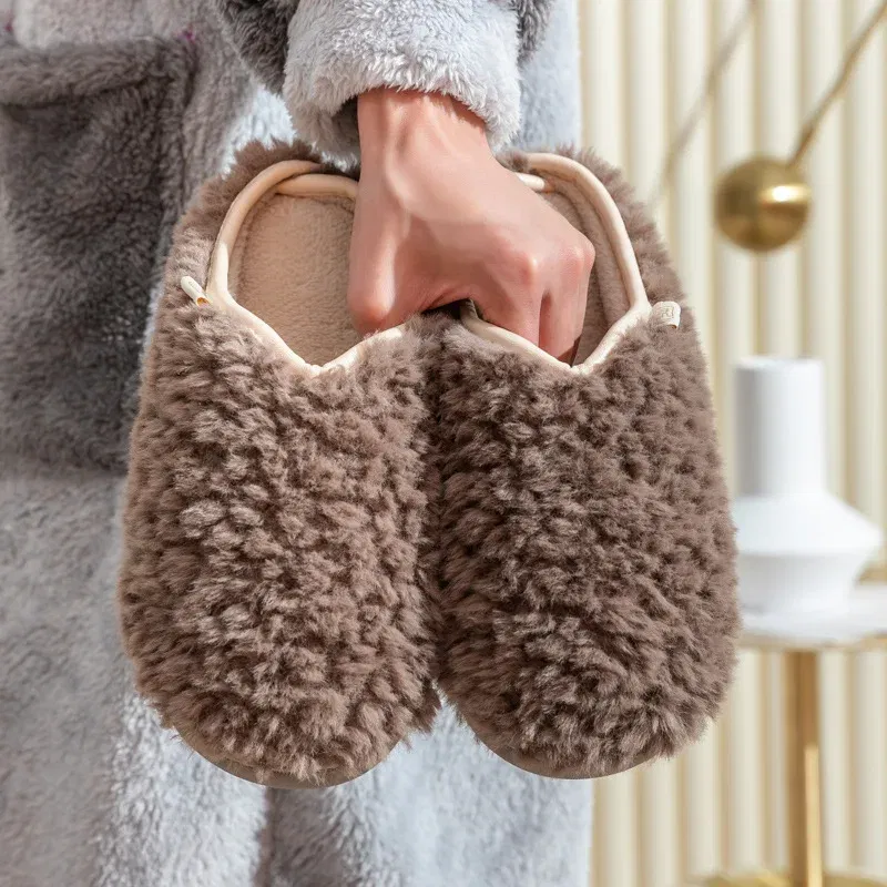 Color: Olivine, Shoe Size: 38-39, Ships From: CHINA - Crestar Warm Fluffy Women Slippers Winter New Indoor Soft Sole Fuzzy Bedroom Flat Slides Non-slip Fleece Lind Fur House Slippers