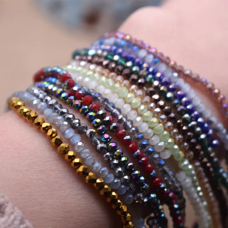 Color: Champagne - Shining Red Purple White color 2*2mm 160pcs Rondelle Austria faceted Crystal Glass Beads Loose Spacer Beads for Jewelry Making