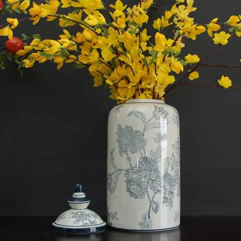 Color: Clear - Jingdezhen-Antique Ceramics Vases Blue and White Porcelain Ornaments Flower Arrangement, Zen Style, Modern, Handmade Production