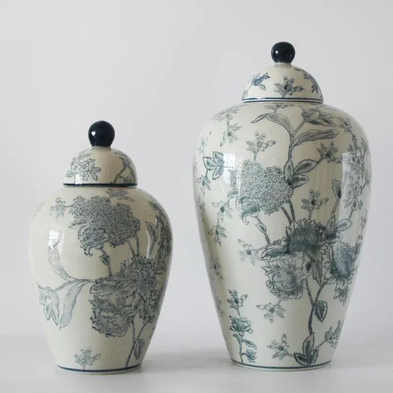 Color: Clear - Jingdezhen-Antique Ceramics Vases Blue and White Porcelain Ornaments Flower Arrangement, Zen Style, Modern, Handmade Production