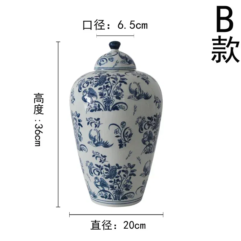 Color: Clear - Jingdezhen-Antique Ceramics Vases Blue and White Porcelain Ornaments Flower Arrangement, Zen Style, Modern, Handmade Production