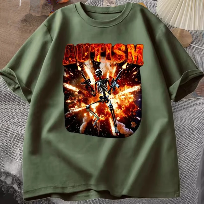 Color: Gold, Size: XXL - Autistic Funny Skeleton T Shirt Women Men Autism Edgy Skeleton Meme T-shirt Casual Short Sleeve Tshirt Round Neck Clothes