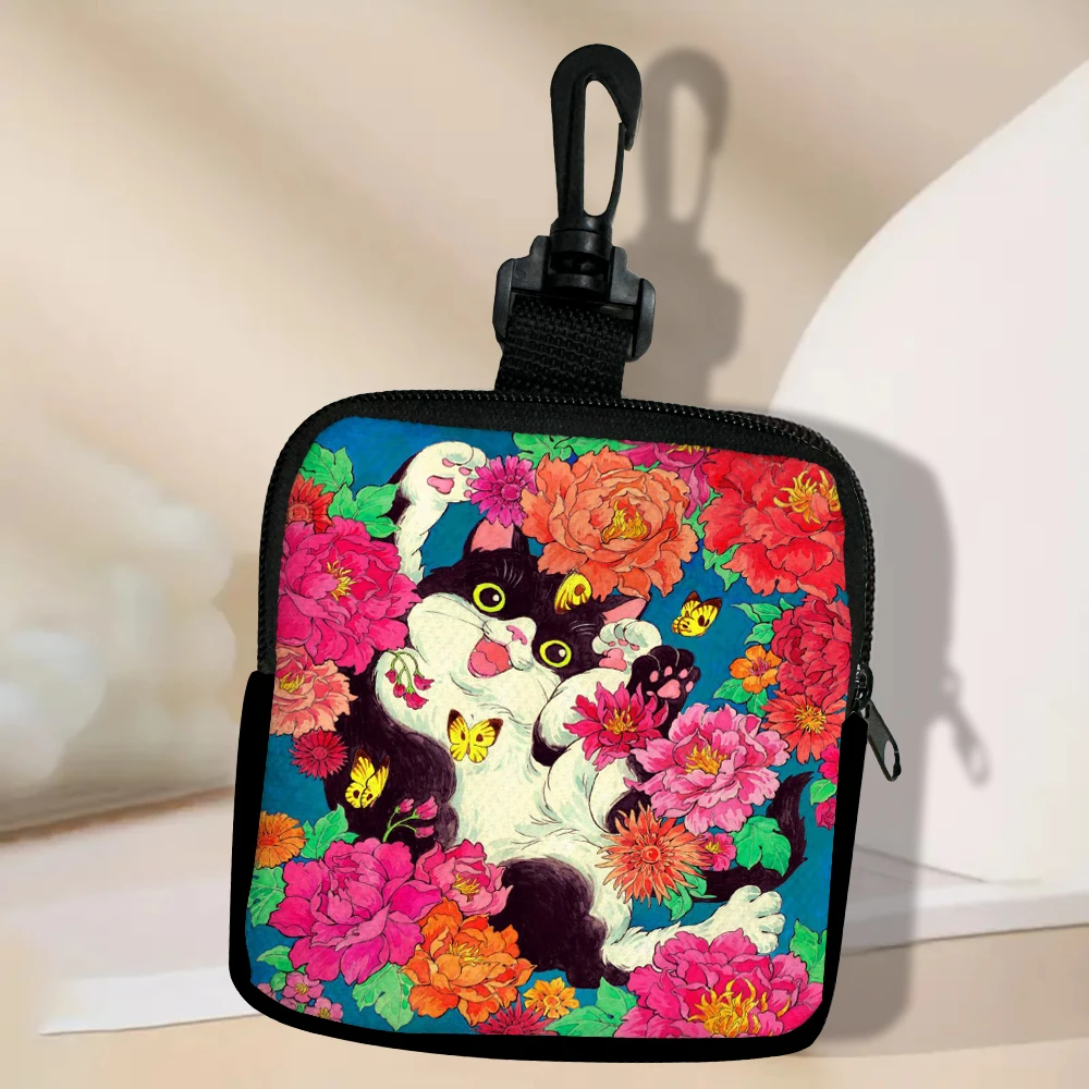 Color: Blue - Cat Mini Coin Purse Simple Zipper Kid Storage Pouch Coin Key Bag Women Men Wallet Mini Purse 7.2