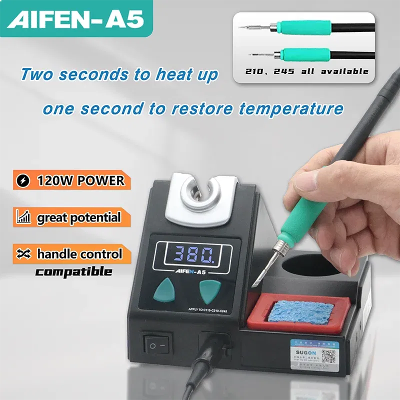 Color: Silver, Voltage: 110V - AIFEN A5 Soldering Station Compatible JBC Soldering Iron Tips C210/C245/C115 Handle Lead-free Electronic Welding Rework Station