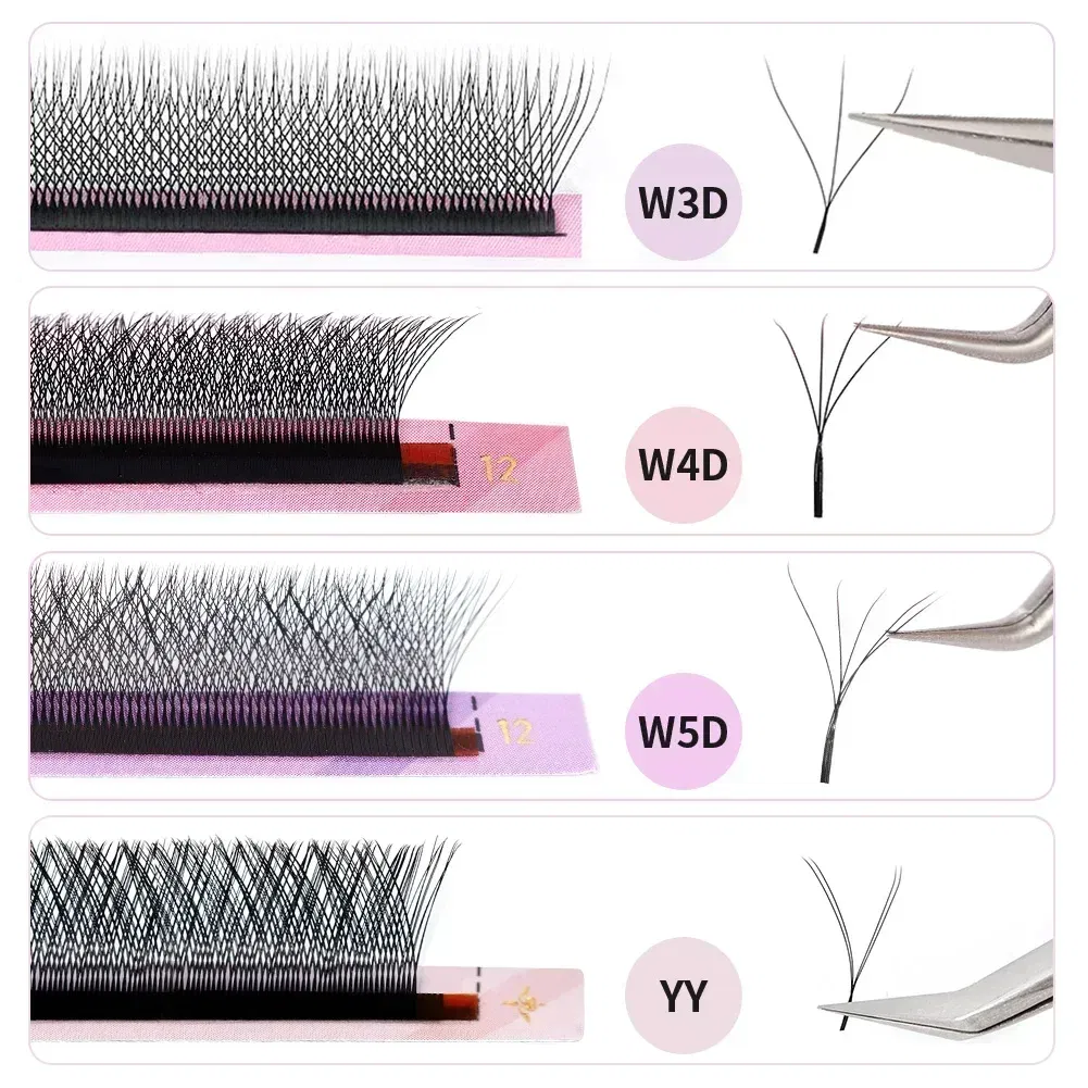Color: Rose Red, Curl: D, Thickness: 0.07mm, Length: 8mm - ARISON LASHES W Shape 3/4/5/6D Eyelashes Extension Premade Volume Fans YY-shape Lashes Faux Mink Soft Easy Faning Natural Lashes
