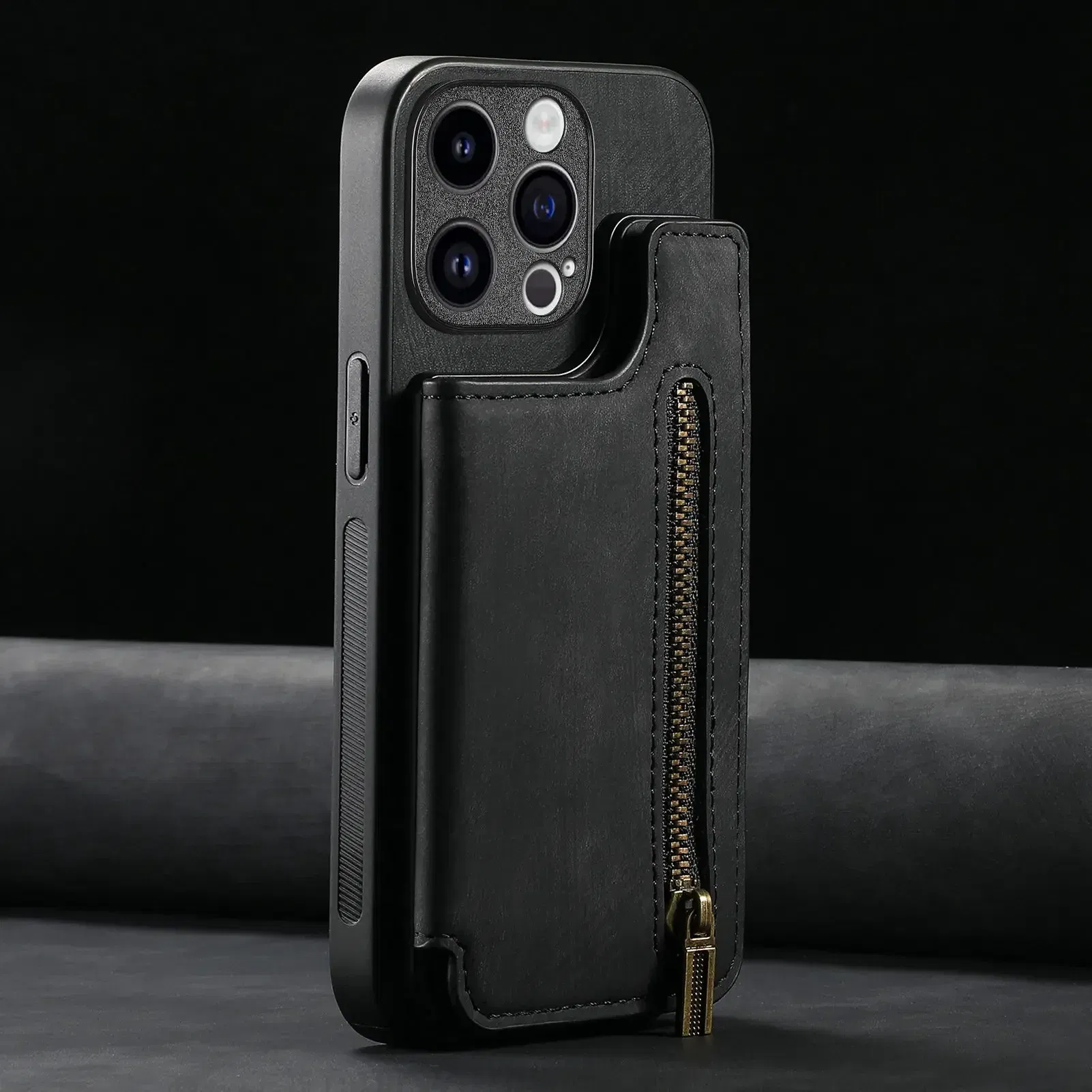Color: black, Material: ABS - Leather Zipper Wallet with Card Holder Phone Case for IPhone 15 14 11 Pro Max 13 12 Mini X XR XS Max 8 7 Plus Shockproof Cover