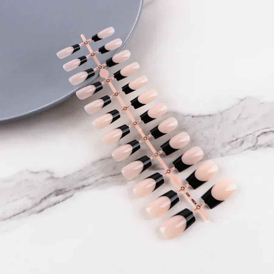 Color: Blue - 24Pcs/bag French False Nails Frosted Press on Fake Nail Tips Full Cover Artificial Fingernails Ballet Detachable