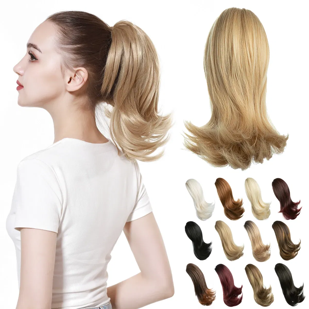 Color: T4/27/30, Stretched Length: 12inches - Synthetic Claw Clip In Ponytail Hair Extensions Hairpiece Horse Tail Fake Hair Wavy Blonde False Pigtail With Elastic Band