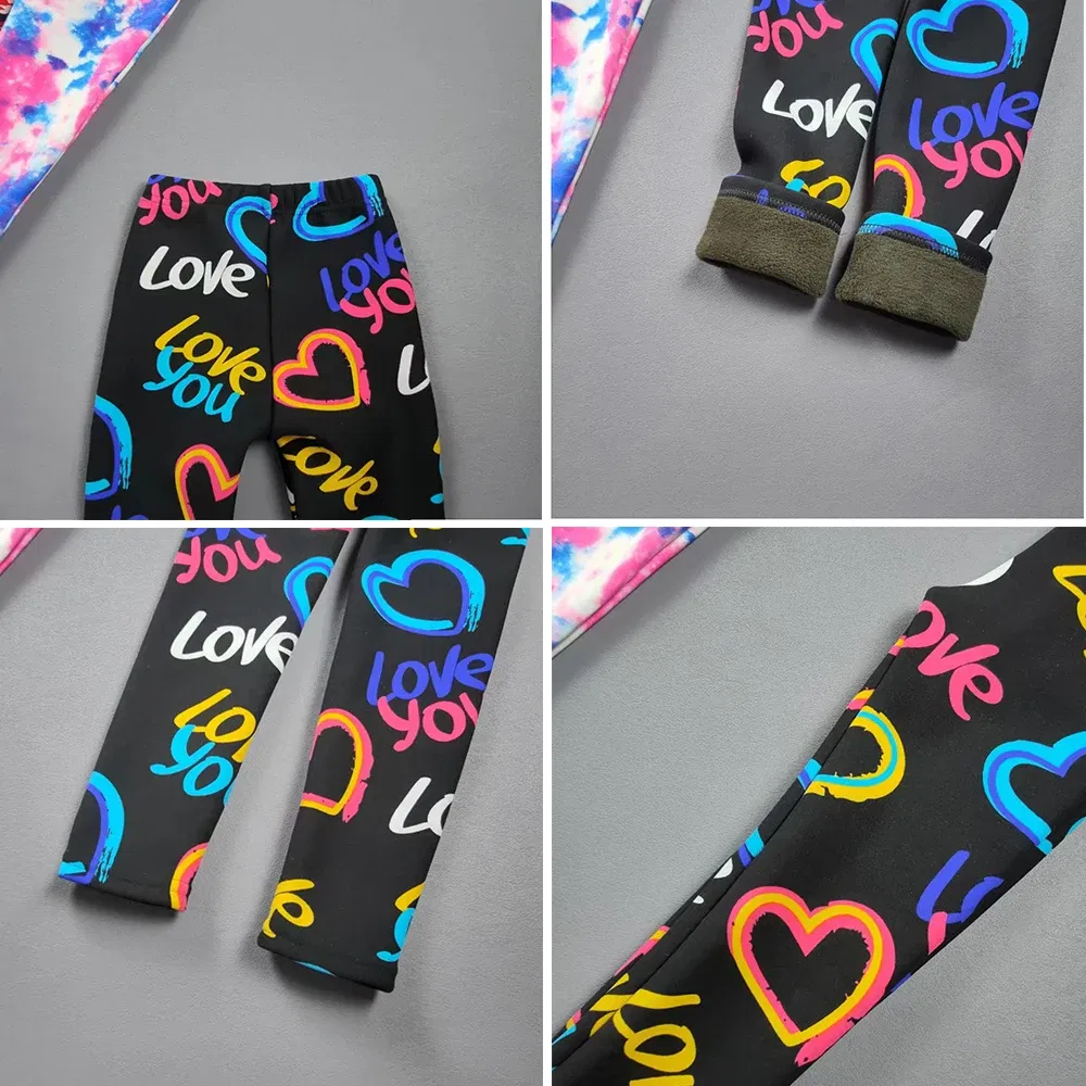 Color: WHITE, Kid Size: 5 - 2-11Y Girls' Pants Autumn and Winter Slim Fit Warm Bottom Pants Thickened Velvet Printed Children's Pants Baby Casual Pants