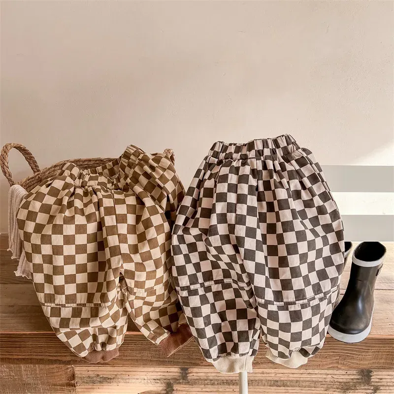 MILANCEL Autumn New Kids Clothes Cotton Plaid Harem Pants Boys And Girls Casual Pants