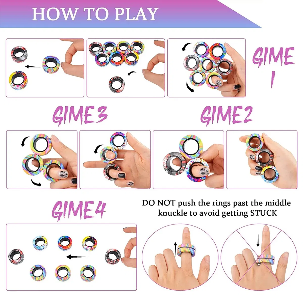 3Pcs Magnetic Rings Fidget Toy Set Adult Fidget Magnets Spinner Rings Fidget Pack Great Gift for Adults Teens Kids